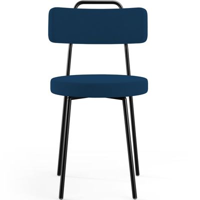 Kit 02 Cadeiras Decorativas Estofada Sala De Jantar Barcelona L02 Suede Azul Marinho - Lyam Decor