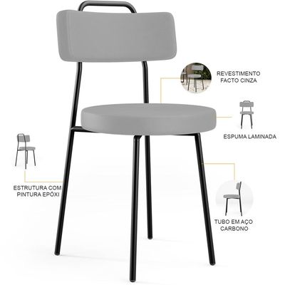Kit 02 Cadeiras Decorativas Estofada Para Sala De Jantar Barcelona L02 Facto Cinza - Lyam Decor