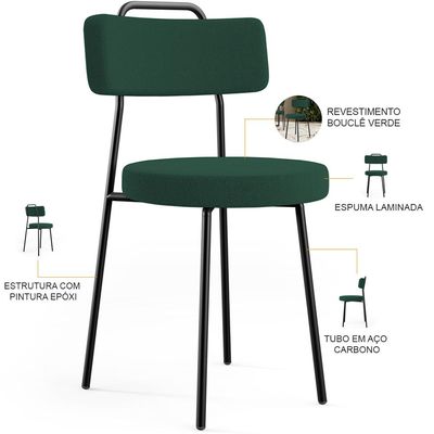 Kit 02 Cadeiras Decorativas Estofada Para Sala De Jantar Barcelona L02 Bouclê Verde - Lyam Decor