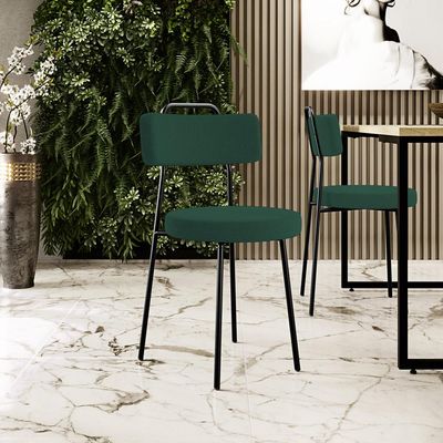 Kit 02 Cadeiras Decorativas Estofada Para Sala De Jantar Barcelona L02 Bouclê Verde - Lyam Decor