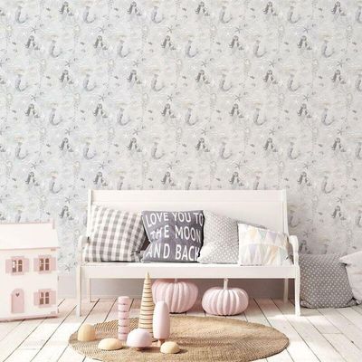 Papel De Parede Sereias - G78389 Cinza E Gliter Tiny Tots 2 - G78389