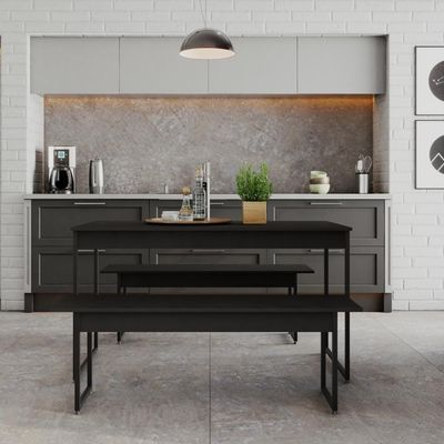Mesa De Jantar Com 2 Bancos Estilo Industrial Tub  Preto ônix / Est.preta