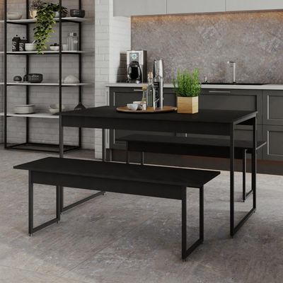 Mesa De Jantar Com 2 Bancos Estilo Industrial Tub  Preto ônix / Est.preta
