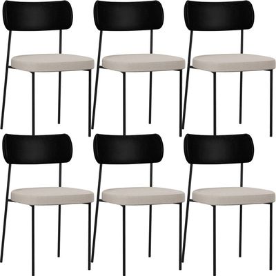 Kit 06 Cadeiras Para Sala De Jantar Melina L02 Couríssimo Preto Linho Cru - Lyam Decor