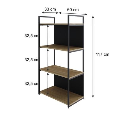 Estante C/04 Prateleiras 118x60x33cm C/fundo Yon Vermont Oak/est.preta Vermont Oak/est.preta