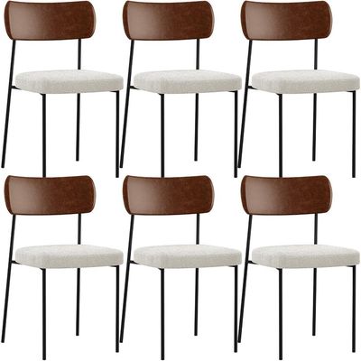 Kit 06 Cadeiras Estofadas Para Sala De Jantar Melina L02 Couríssimo Marrom Bouclê Creme - Lyam Decor