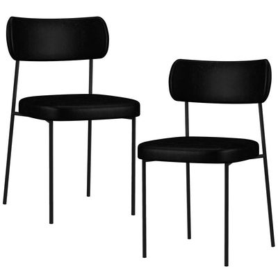 Kit 02 Cadeiras Decorativas Estofadas Para Sala de Jantar Melina F01 Couríssimo Preto - Lyam Decor