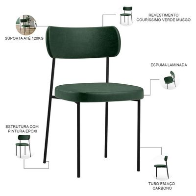 Cadeira Decorativa Estofada Para Sala de Jantar Melina F01 Couríssimo Verde Musgo - Lyam Decor