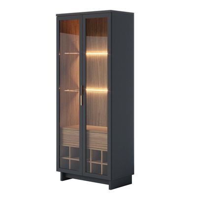 Kit Para Sala de Jantar Buffet Áustria C04 com Cristaleira Malibu Preto Noce Milano - Lyam Decor