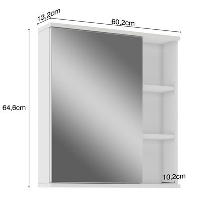 Armário Aéreo Para Banheiro 60cm Com 01 Porta E Espelho Bia B06 Branco - Lyam Decor