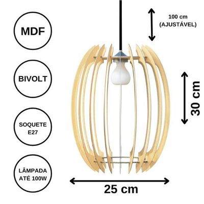 Luminária Teto Tipo Pendente Grega Mdf - Completa Cor: Mdf Cru