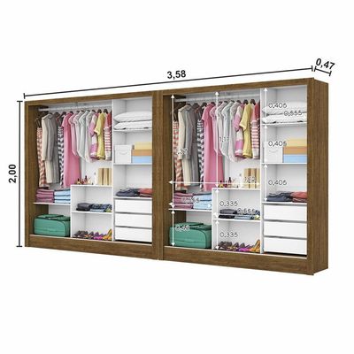 Closet Casal Duplo Dubai 6 Portas Plus 6 Gavetas Cinamomo Com Off White