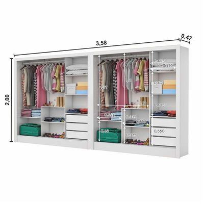 Closet Casal Duplo Dubai 6 Portas 6 Gavetas Branco