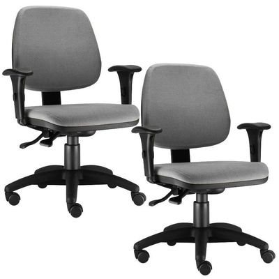Kit 02 Cadeiras Giratória Job L02 Executiva Ergonomica Crepe Cinza - Lyam Decor