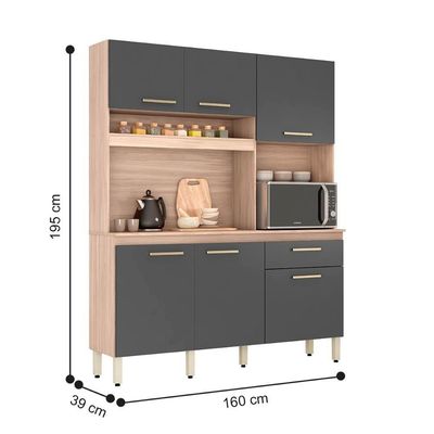 Cozinha Compacta 6 Portas Miami Avena Grafito
