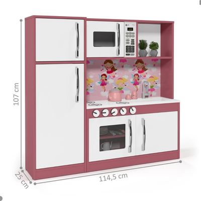 Armário Cozinha Com Refrigerador Infantil Lux Branco Rosa
