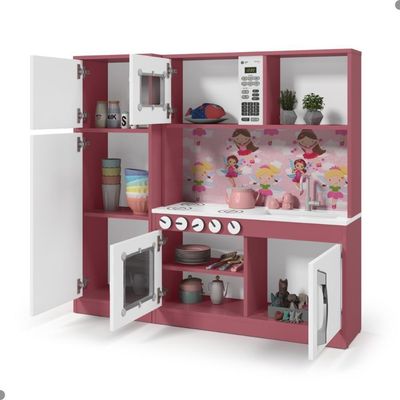 Armário Cozinha Com Refrigerador Infantil Lux Branco Rosa