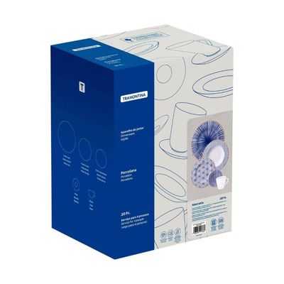 Aparelho de Jantar 20 Peças Tramontina Abstratta em Porcelana 4 Pessoas Mesa Posta