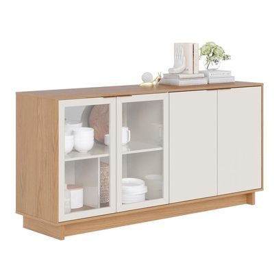 Kit Aparador Para Sala De Estar Áustria Com Mesa De Centro Delta C04 Freijó Off White - Lyam Decor