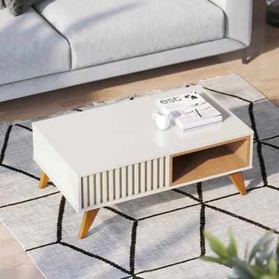Kit Aparador Para Sala De Estar Áustria Com Mesa De Centro Delta C04 Freijó Off White - Lyam Decor
