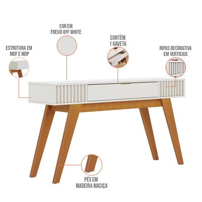 Aparador Decorativo Para Sala de Estar 01 Gaveta Delta C04 Freijó Off White - Lyam Decor