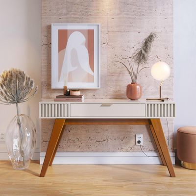 Aparador Decorativo Para Sala de Estar 01 Gaveta Delta C04 Freijó Off White - Lyam Decor