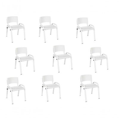 Kit 9 Cadeira Iso Infantil Creche, Escola Base Branco Branco