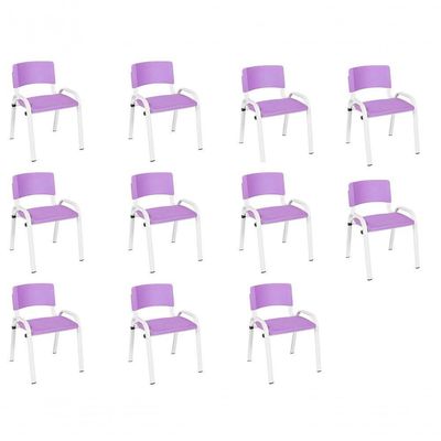 Kit 11 Cadeira Iso Infantil Creche, Escola Base Branco Lilas