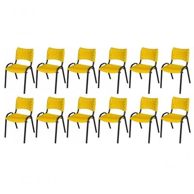 Cadeira Iso Base Preto Escola, Escritório Amarelo - Kit 12 Un