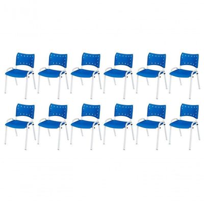 Cadeira Iso Base Branco Escola, Escritório Azul Kit 12 Un