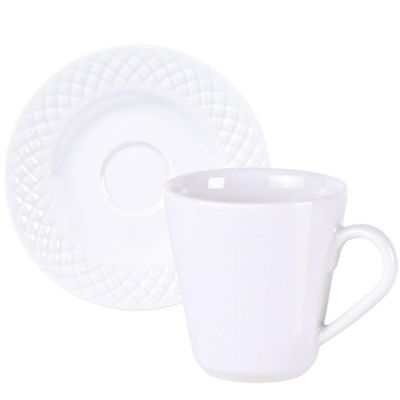 Conjunto Xícara e Pires Café 70ml Porcelana Decorada Tramontina Ingrid Branca