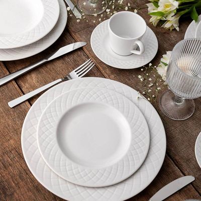 Conjunto Xícara e Pires Café 70ml Porcelana Decorada Tramontina Ingrid Branca
