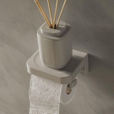 Kit Banheiro 3 Peças Bege Lixeira 6L Escova Sanitária de Piso e Parede Porta Papel Higiênico Ou