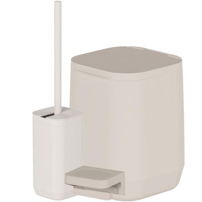 Kit Banheiro 3 Peças Bege Lixeira 6L Escova Sanitária de Piso e Parede Porta Papel Higiênico Ou