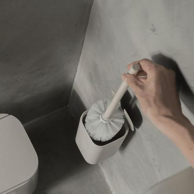 Kit Banheiro 3 Peças Bege Lixeira 6L Escova Sanitária de Piso e Parede Porta Papel Higiênico Ou