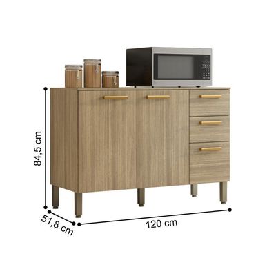 Balcão Para Cozinha Com 3 Portas E 2 Gavetas éssen Freijó