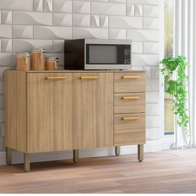 Balcão Para Cozinha Com 3 Portas E 2 Gavetas éssen Freijó