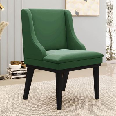 Kit 6 Cadeiras Estofadas Para Sala De Jantar Base Fixa De Madeira Preto Lia Veludo Verde - Ibiza