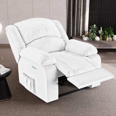 Poltrona Do Papai Reclinável Pietra Elétrica Led Massagem Fh9 Pu Branco - Mpozenato