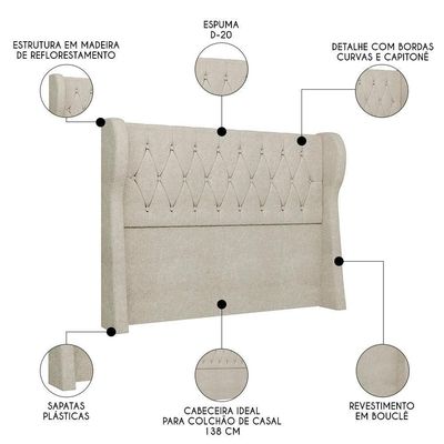 Cabeceira Casal Cama 140cm Malva I02 Bouclê Bege - Mpozenato