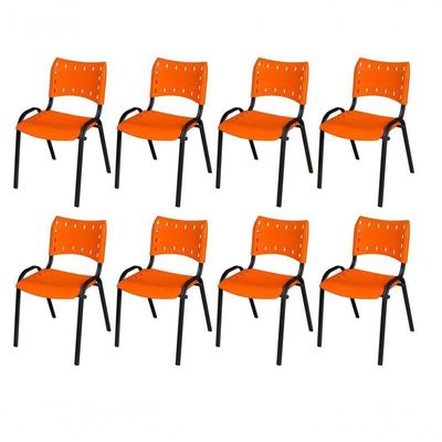 Cadeira Iso Base Preto Igreja, Escola, Escritório - Laranja Kit 8 Peças