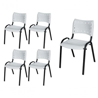 Cadeira Iso Base Preto Igreja, Escola, Escritório - Branco Kit 5 Peças