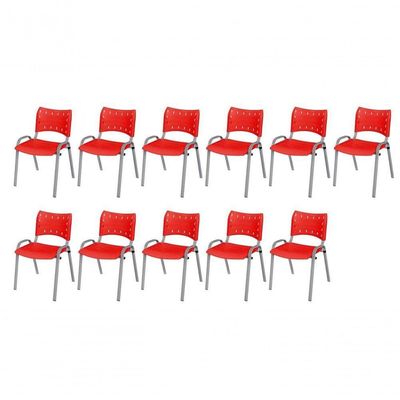 Cadeira Iso Base Cinza, Igreja, Escola, Escritório - Vermelho Kit 11 Peças