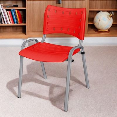 Cadeira Iso Base Cinza, Igreja, Escola, Escritório - Vermelho Kit 11 Peças