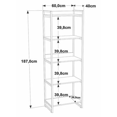 Estante Kuadra 60x40x187cm C/05 Prateleiras Snow / Est.preta Snow / Est.preta