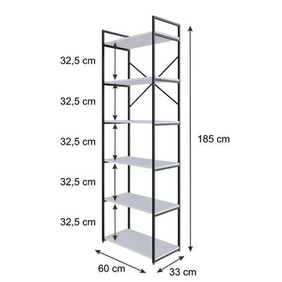 Estante Alta C/06 Prateleiras 185x60x33cm Yon Branco Tx/est.preta Branco Tx/est.preta