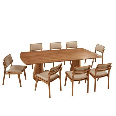 Mesa De Jantar Noronha 220cm Madeira Tampo Barril 8 Cadeiras Eva Turim 07 / Imbuia Nat.