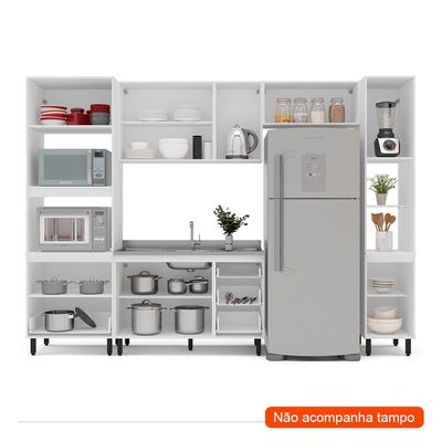 Cozinha Compacta Sem Tampo com Paneleiro Amara 10 Portas 4 Gavetas Azul e Branca