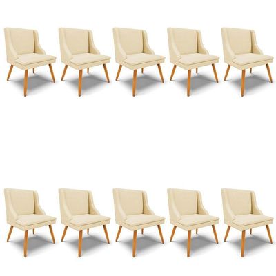 Kit 10 Cadeiras Estofadas Para Sala De Jantar Pés Palito Lia Veludo Off White Luxo - Ibiza