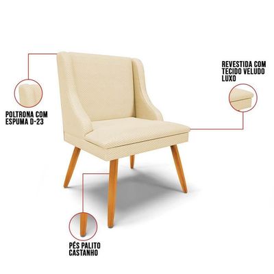 Kit 10 Cadeiras Estofadas Para Sala De Jantar Pés Palito Lia Veludo Off White Luxo - Ibiza